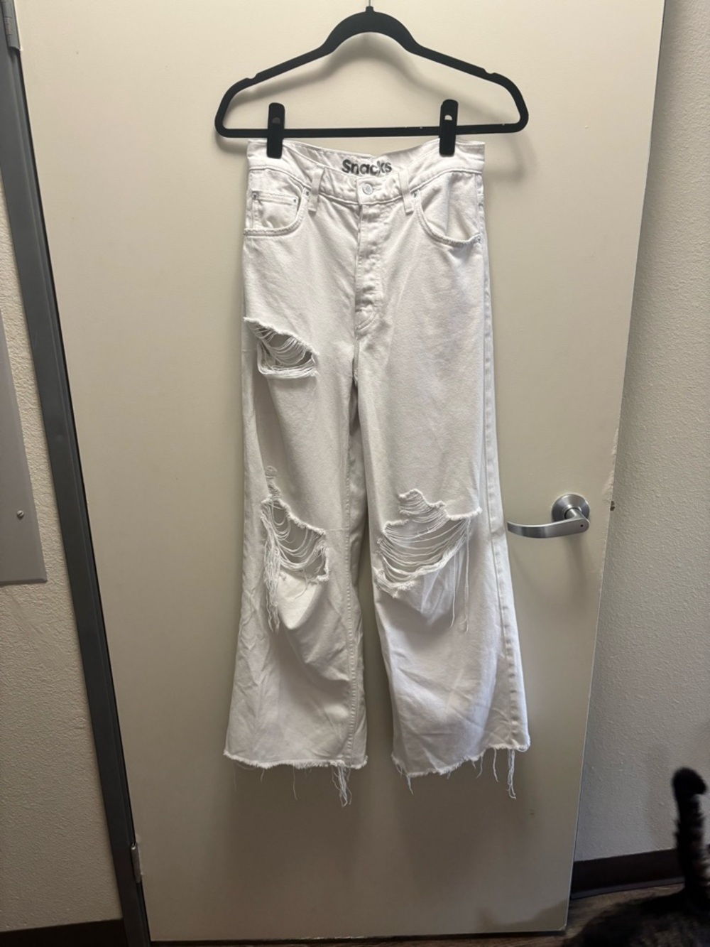 Mother White Distressed Wide-Leg Jeans - High Rise Flare